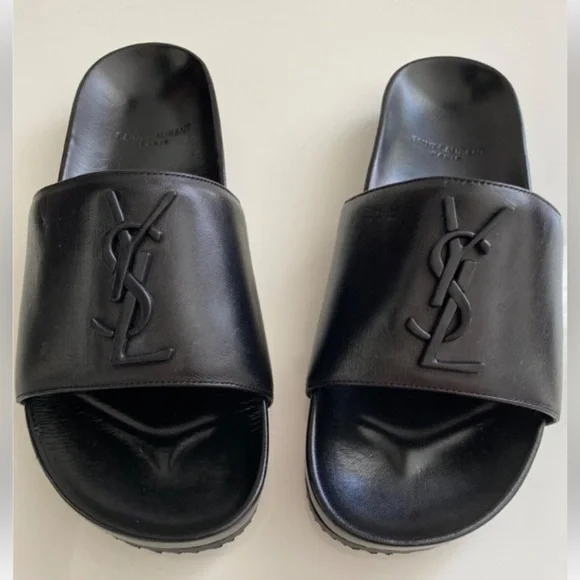 Saint Laurent Black Slide Sandals size 7.5 - Picture 1 of 5